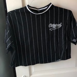 Cropped baseball style shirt